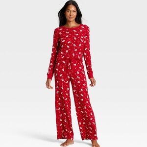 Women’s Santa Print Ribbed Pajama Pants Wondershop Size Small